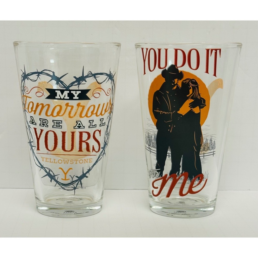 Zak Designs Yellowstone Valentines Beth & Rip 16oz Western Glass Cup Set of 2